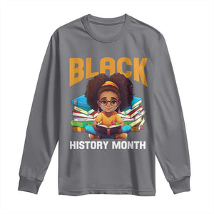 Black History Month Long Sleeve Shirt African Girl Reading Book Black Educated Educator TS09 Charcoal Print Your Wear