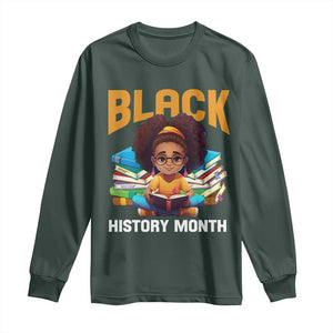 Black History Month Long Sleeve Shirt African Girl Reading Book Black Educated Educator TS09 Dark Forest Green Print Your Wear