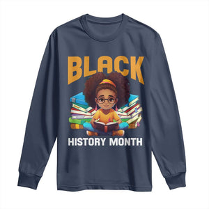 Black History Month Long Sleeve Shirt African Girl Reading Book Black Educated Educator TS09 Navy Print Your Wear