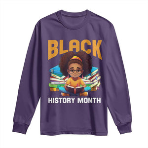 Black History Month Long Sleeve Shirt African Girl Reading Book Black Educated Educator TS09 Purple Print Your Wear