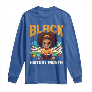 Black History Month Long Sleeve Shirt African Girl Reading Book Black Educated Educator TS09 Royal Blue Print Your Wear