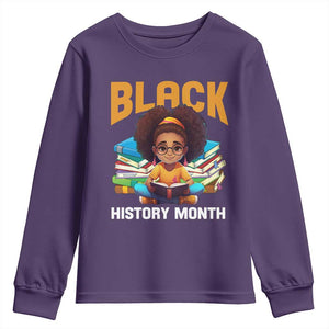 Black History Month Youth Sweatshirt African Girl Reading Book Black Educated Educator TS09 Purple Print Your Wear
