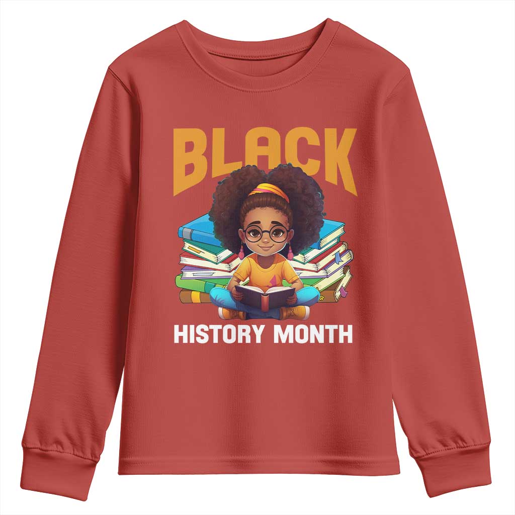 Black History Month Youth Sweatshirt African Girl Reading Book Black Educated Educator TS09 Red Print Your Wear