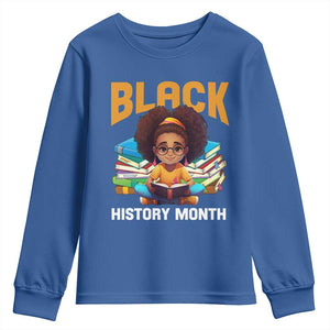Black History Month Youth Sweatshirt African Girl Reading Book Black Educated Educator TS09 Royal Blue Print Your Wear