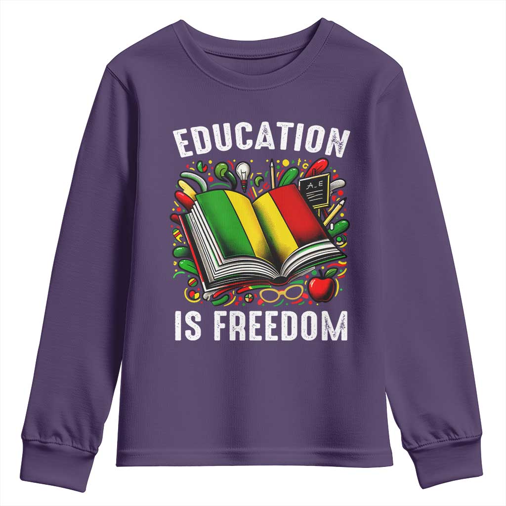 Black Teacher Youth Sweatshirt Education Is Freedom Reading Books Black History Month TS09 Purple Print Your Wear