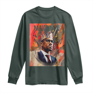 Malcolm X Long Sleeve Shirt King Hip Hop Aesthetic Art Black Civil Rights TS09 Dark Forest Green Print Your Wear