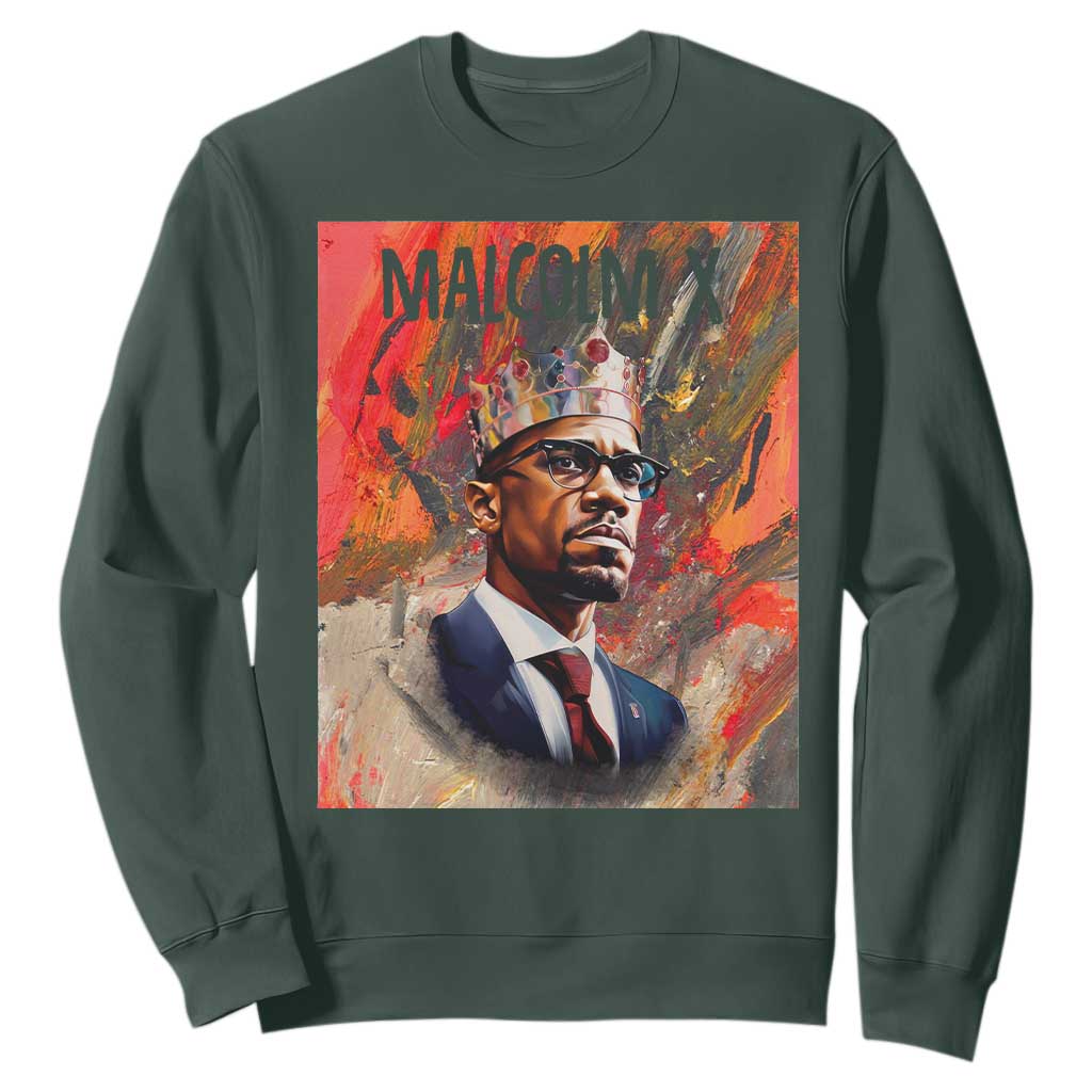 Malcolm X Sweatshirt King Hip Hop Aesthetic Art Black History Month TS09 Dark Forest Green Printyourwear