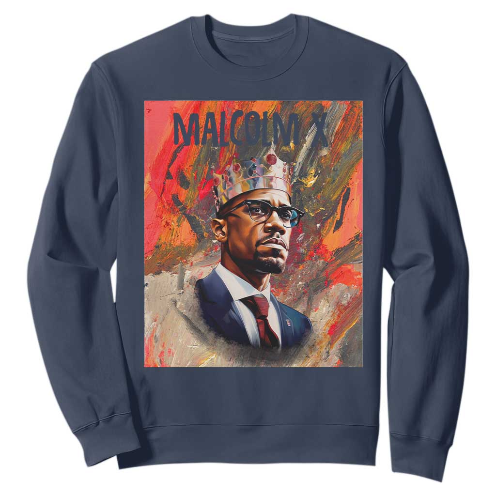 Malcolm X Sweatshirt King Hip Hop Aesthetic Art Black History Month TS09 Navy Printyourwear