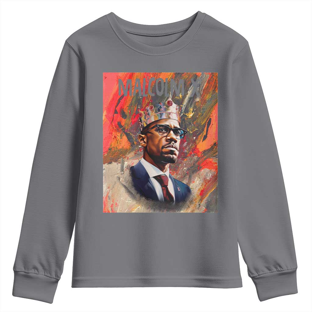Malcolm X Youth Sweatshirt King Hip Hop Aesthetic Art Black Civil Rights TS09 Charcoal Print Your Wear
