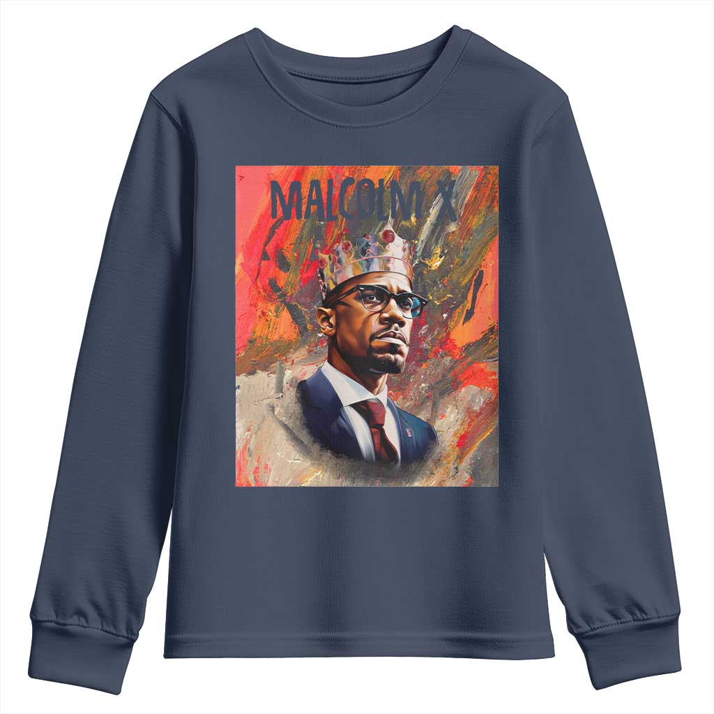 Malcolm X Youth Sweatshirt King Hip Hop Aesthetic Art Black Civil Rights TS09 Navy Print Your Wear