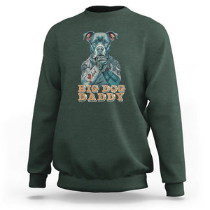 Dog Dad Sweatshirt Pitbull Dog Tattoo I Love Dad Father's Day Dog Lover TS09 Dark Forest Green Print Your Wear