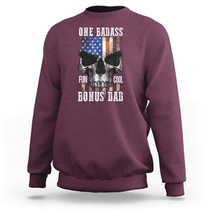 Father's Day Sweatshirt One Badass Bonus Dad Skull TS09 Maroon Print Your Wear