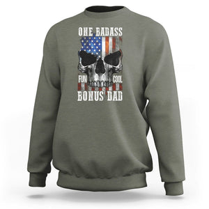 Father's Day Sweatshirt One Badass Bonus Dad Skull TS09 Military Green Print Your Wear