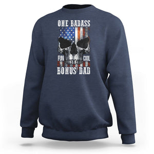 Father's Day Sweatshirt One Badass Bonus Dad Skull TS09 Navy Print Your Wear