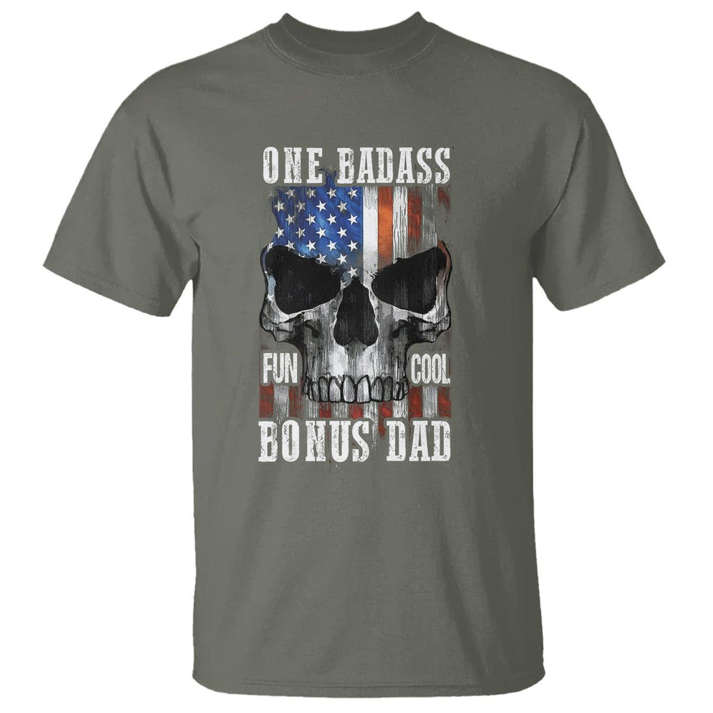 Father's Day T Shirt One Badass Bonus Dad Skull TS09 Military Green Print Your Wear