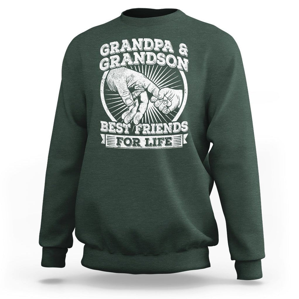 Father's Day Sweatshirt Grandpa Grandson Best Friend for Life TS09 Dark Forest Green Print Your Wear