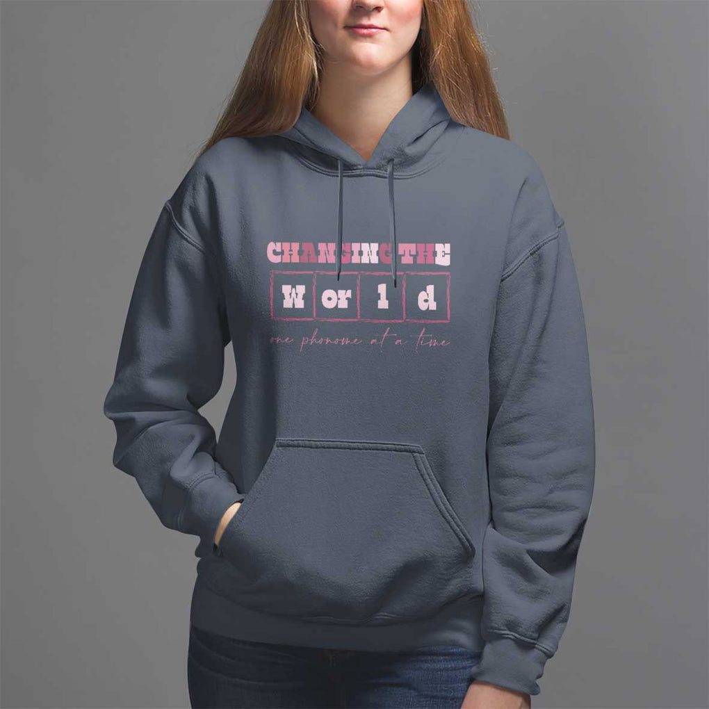 Teacher Hoodie Changing The World One Phoneme At A Time TS09 Navy Print Your Wear
