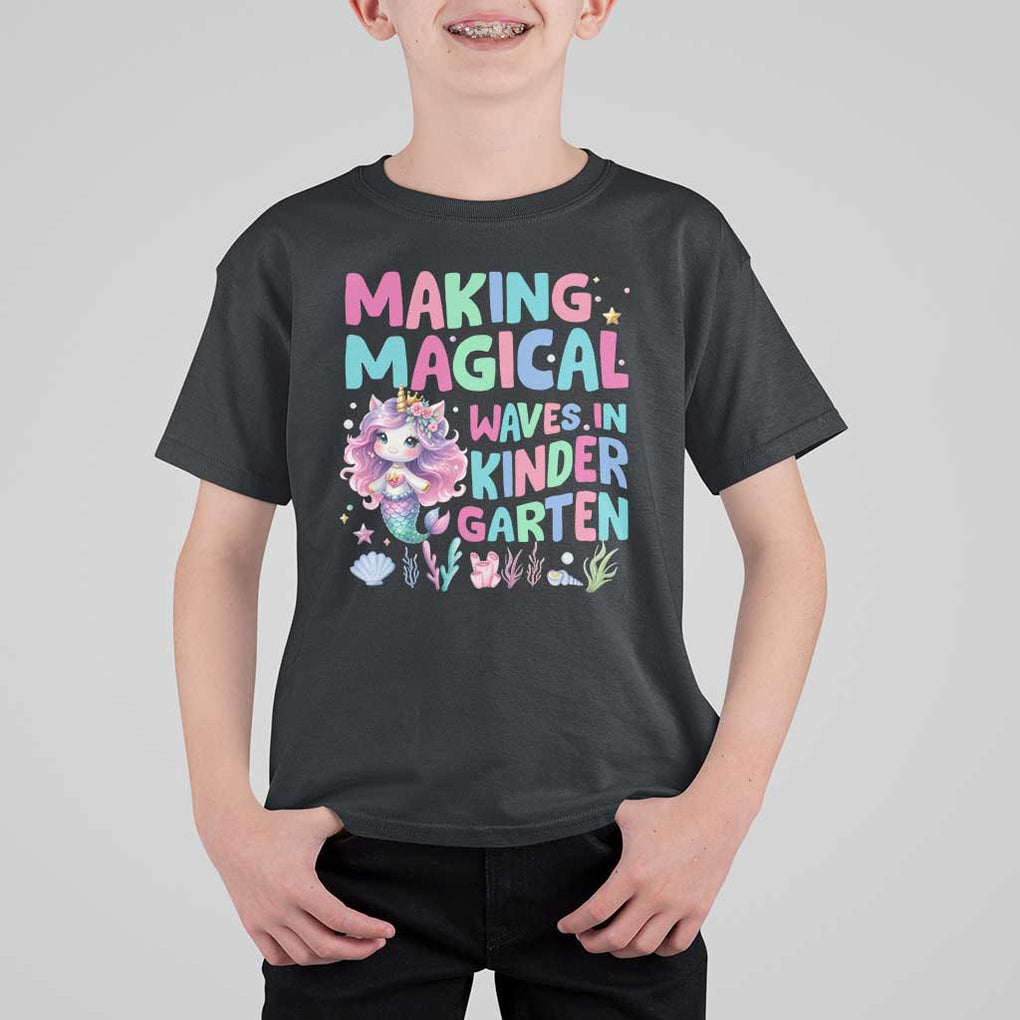 Kindergarten Mermaid Unicorn T Shirt For Kid Making Magical Waves In Kindergarten TS09 Black Print Your Wear