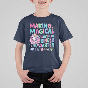 Kindergarten Mermaid Unicorn T Shirt For Kid Making Magical Waves In Kindergarten TS09 Navy Print Your Wear