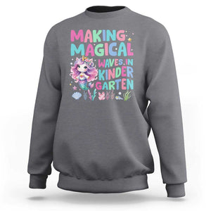 Kindergarten Mermaid Unicorn Sweatshirt Making Magical Waves In Kindergarten TS09 Charcoal Print Your Wear