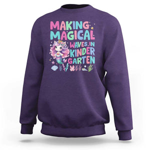 Kindergarten Mermaid Unicorn Sweatshirt Making Magical Waves In Kindergarten TS09 Purple Print Your Wear