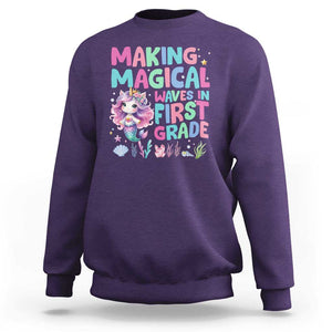 1st Grade Mermaid Unicorn Sweatshirt Making Magical Waves In First Grade TS09 Purple Print Your Wear