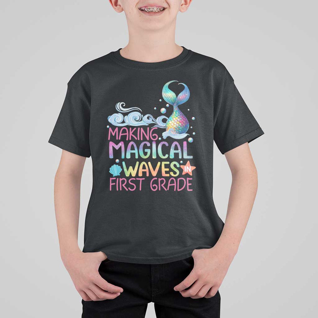 1st Grade Mermaid T Shirt For Kid Making Magical Waves In First Grade TS09 Black Print Your Wear