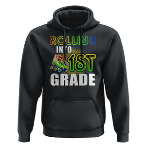 Rolling Into 1st Grade Skating Hoodie Back To School Rainbow Roller Skates TS09 Black Print Your Wear