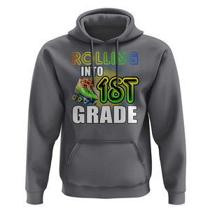 Rolling Into 1st Grade Skating Hoodie Back To School Rainbow Roller Skates TS09 Charcoal Print Your Wear