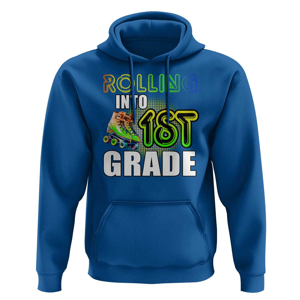 Rolling Into 1st Grade Skating Hoodie Back To School Rainbow Roller Skates TS09 Royal Blue Print Your Wear