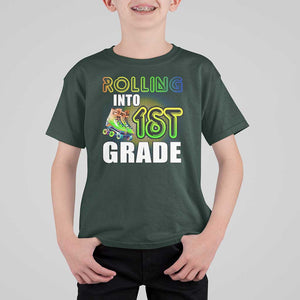 Rolling Into 1st Grade Skating T Shirt For Kid Back To School Rainbow Roller Skates TS09 Dark Forest Green Print Your Wear