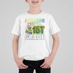 Rolling Into 1st Grade Skating T Shirt For Kid Back To School Rainbow Roller Skates TS09 White Print Your Wear