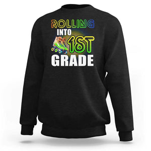 Rolling Into 1st Grade Skating Sweatshirt Back To School Rainbow Roller Skates TS09 Black Print Your Wear