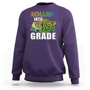 Rolling Into 1st Grade Skating Sweatshirt Back To School Rainbow Roller Skates TS09 Purple Print Your Wear