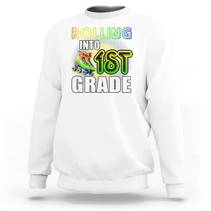 Rolling Into 1st Grade Skating Sweatshirt Back To School Rainbow Roller Skates TS09 White Print Your Wear