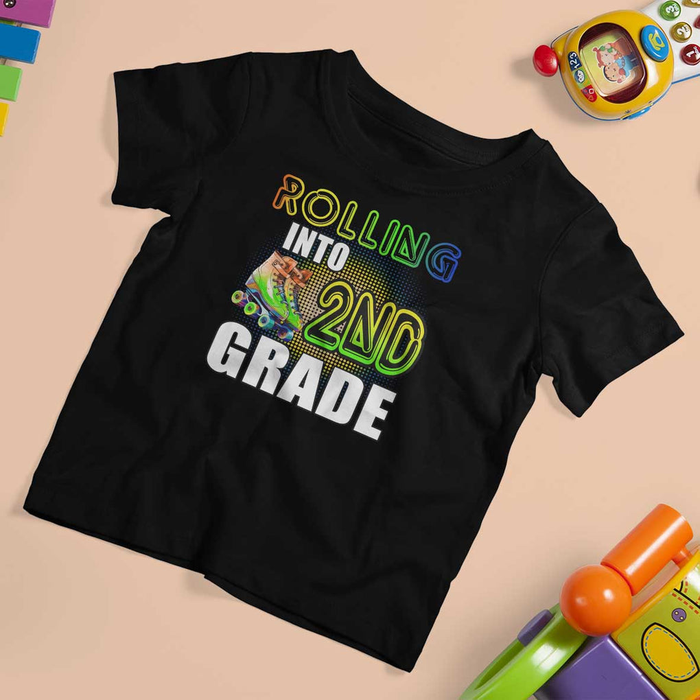 Rolling Into 2nd Grade Skating T Shirt For Kid Back To School Rainbow Roller Skates TS09 Black Print Your Wear