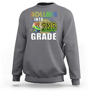 Rolling Into 2nd Grade Skating Sweatshirt Back To School Rainbow Roller Skates TS09 Charcoal Print Your Wear