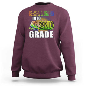 Rolling Into 2nd Grade Skating Sweatshirt Back To School Rainbow Roller Skates TS09 Maroon Print Your Wear