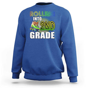 Rolling Into 2nd Grade Skating Sweatshirt Back To School Rainbow Roller Skates TS09 Royal Blue Print Your Wear