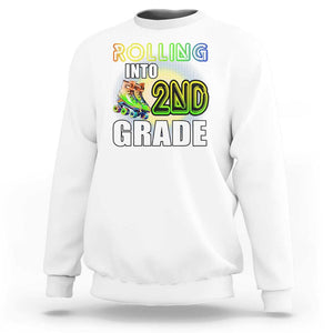 Rolling Into 2nd Grade Skating Sweatshirt Back To School Rainbow Roller Skates TS09 White Print Your Wear