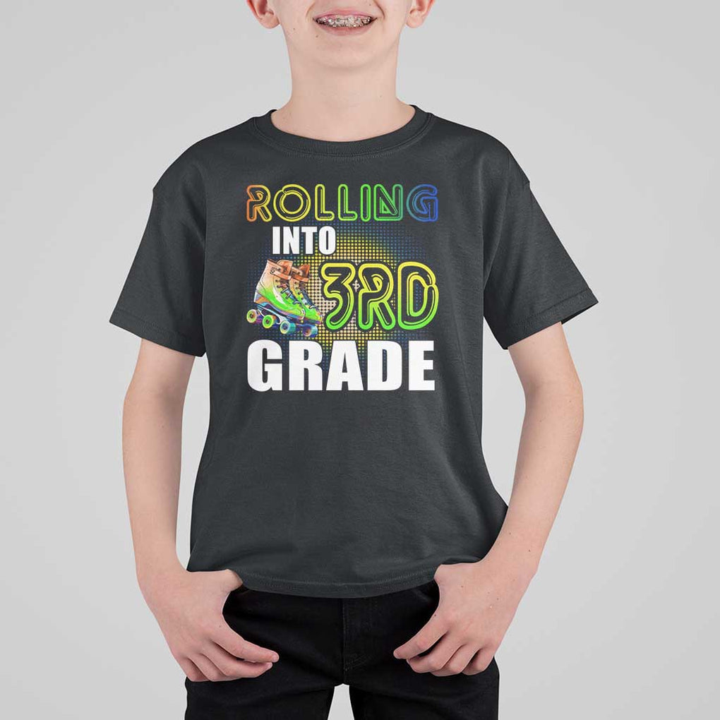 Rolling Into 3rd Grade Skating T Shirt For Kid Back To School Rainbow Roller Skates TS09 Black Print Your Wear