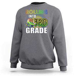 Rolling Into 3rd Grade Skating Sweatshirt Back To School Rainbow Roller Skates TS09 Charcoal Print Your Wear