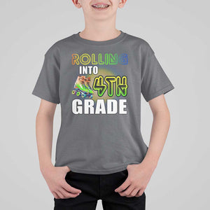 Rolling Into 4th Grade Skating T Shirt For Kid Back To School Rainbow Roller Skates TS09 Charcoal Print Your Wear