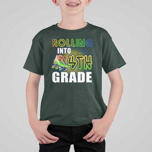 Rolling Into 4th Grade Skating T Shirt For Kid Back To School Rainbow Roller Skates TS09 Dark Forest Green Print Your Wear