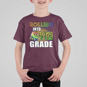 Rolling Into 4th Grade Skating T Shirt For Kid Back To School Rainbow Roller Skates TS09 Maroon Print Your Wear