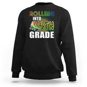 Rolling Into 4th Grade Skating Sweatshirt Back To School Rainbow Roller Skates TS09 Black Print Your Wear