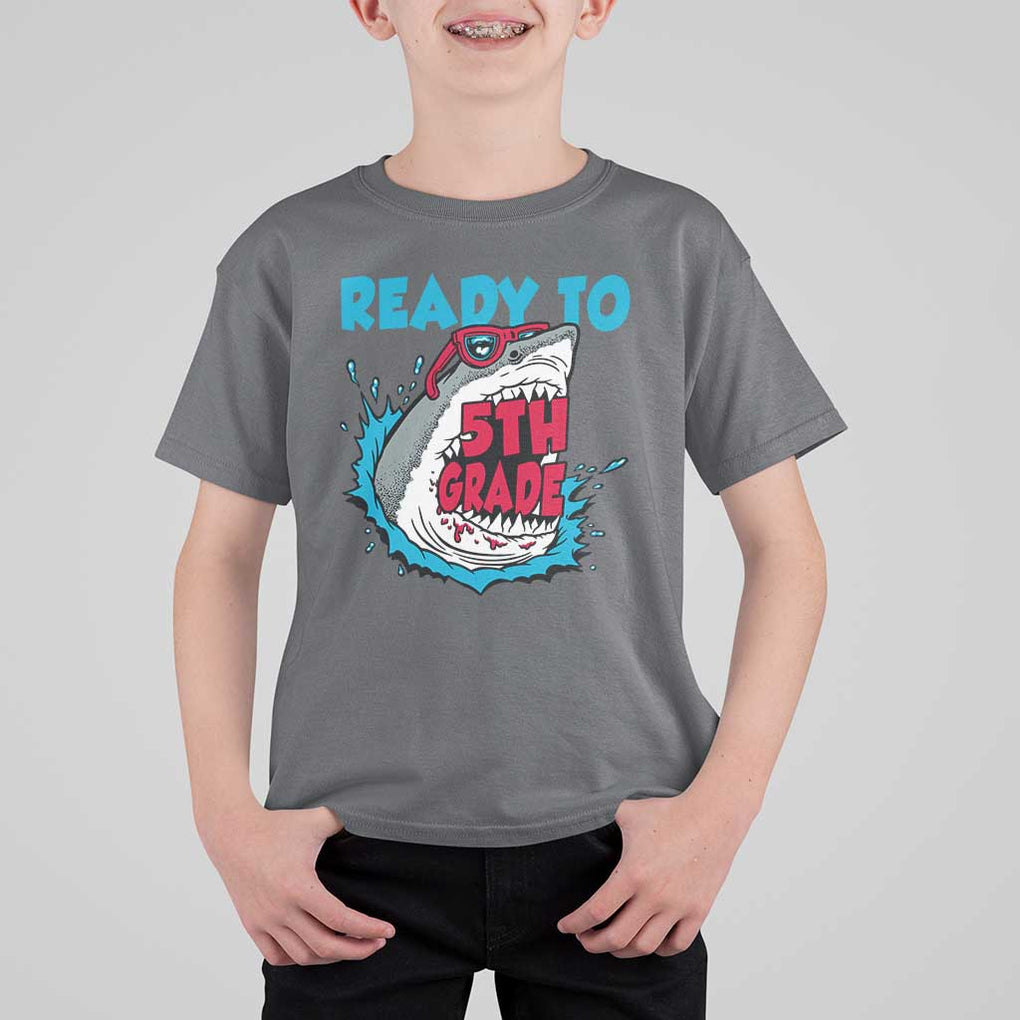 Funny Shark Ready To Attack 5th Grade T Shirt For Kid TS09 Charcoal Print Your Wear