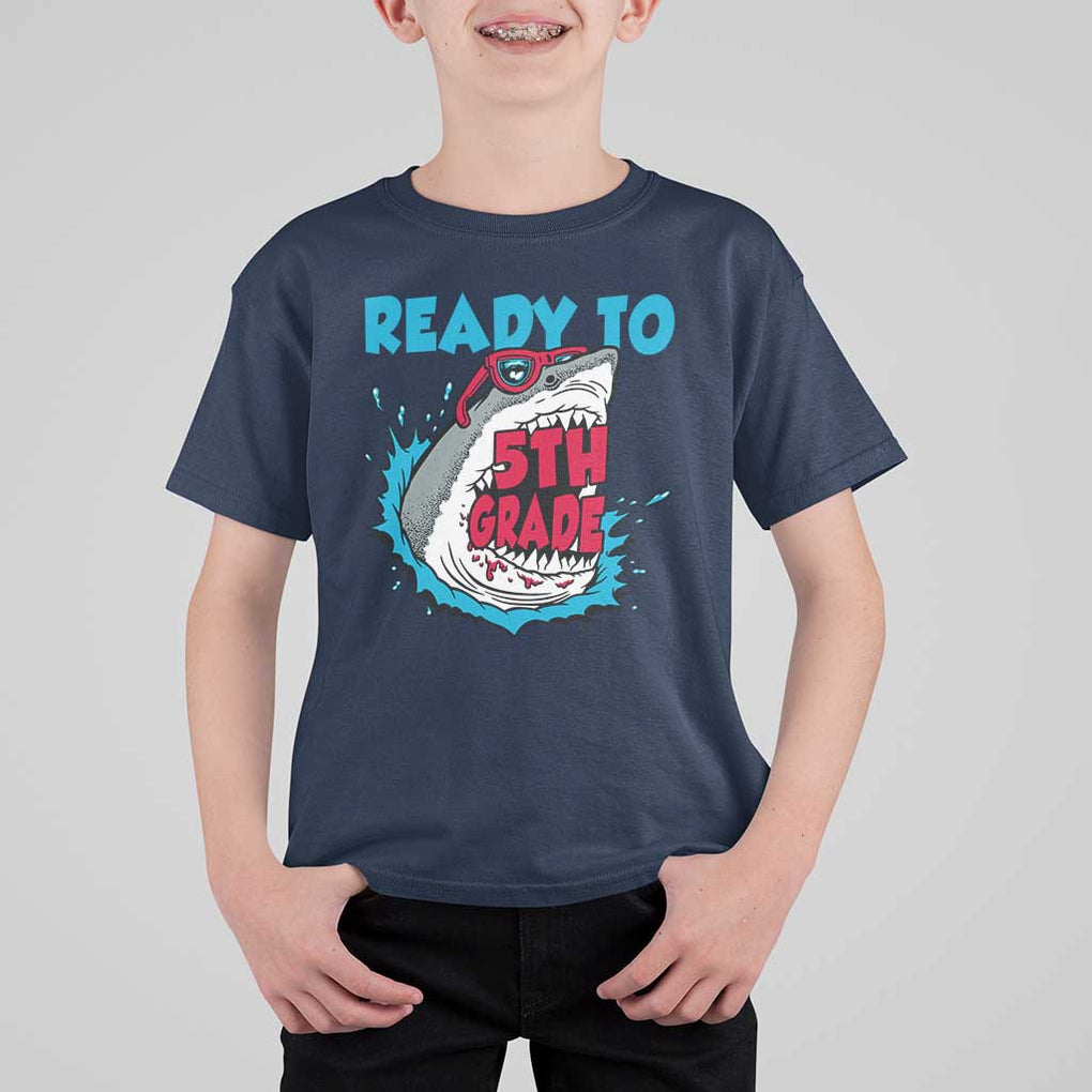 Funny Shark Ready To Attack 5th Grade T Shirt For Kid TS09 Navy Print Your Wear