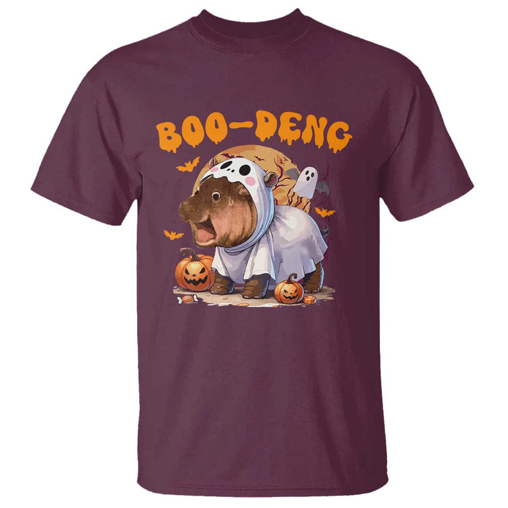 Halloween Boo Deng T Shirt Baby Pygmy Hippo Cute Ghost TS09 Maroon Print Your Wear
