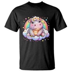 Cute Baby Pygmy Hippo Pastel Rainbow T Shirt TS09 Black Print Your Wear